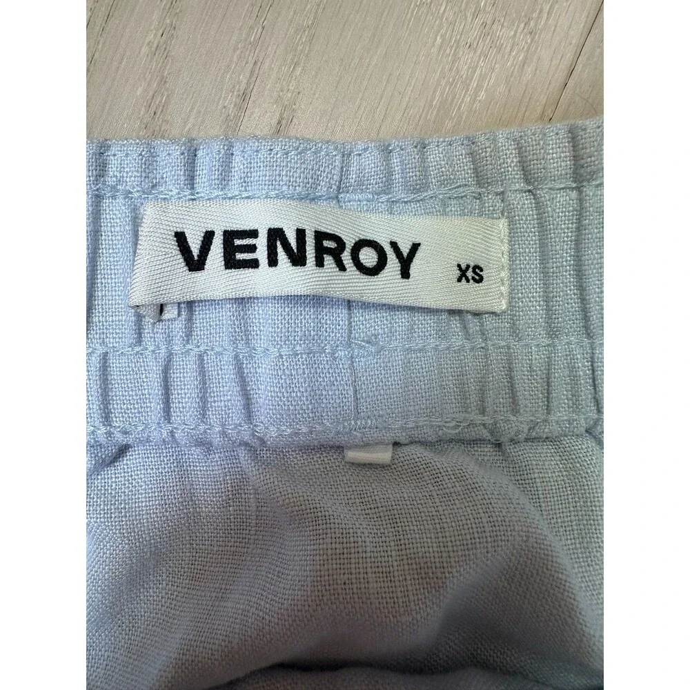 Venroy Linen Mini Skirt Sporty Minimalist 90s Chic Euro Summer Baby Blue XS